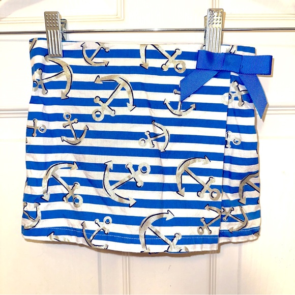 Anchor Skort Shorts - Blue & White Stripes With Bow - Girls Size Medium 5/6 EUC - Picture 1 of 4